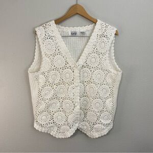 Sostanza Crochet Button Up Sweater Vest Vintage Knit Boho Women’s Medium